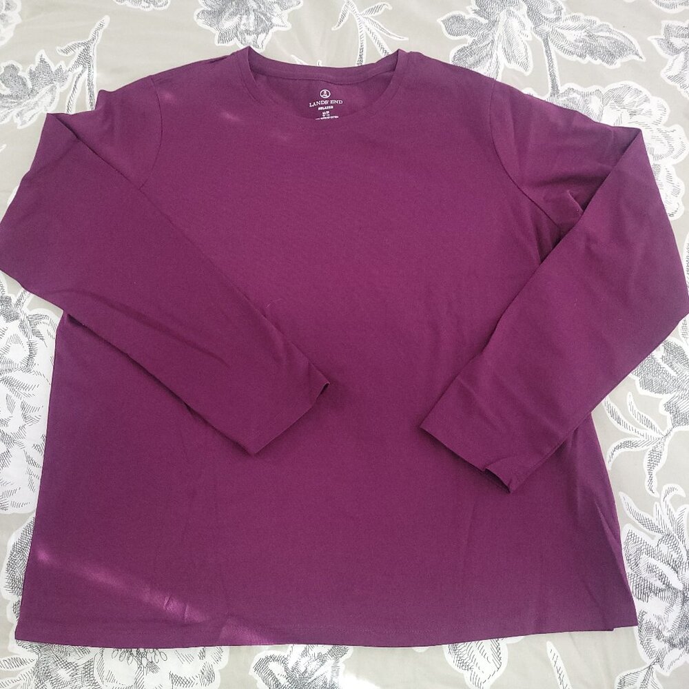 Lands' End Long Sleeve T Shirt 100% Cotton Wine Relaxed Fit  Medium Petite NIP